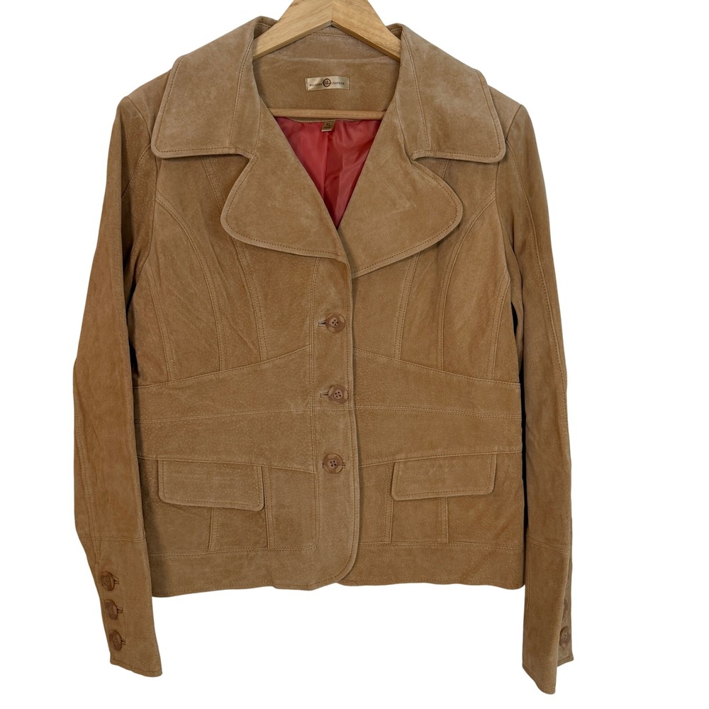 Wilsons Leather Suede Jacket Womens XL Tan Excellent 70s Style Boho Coat